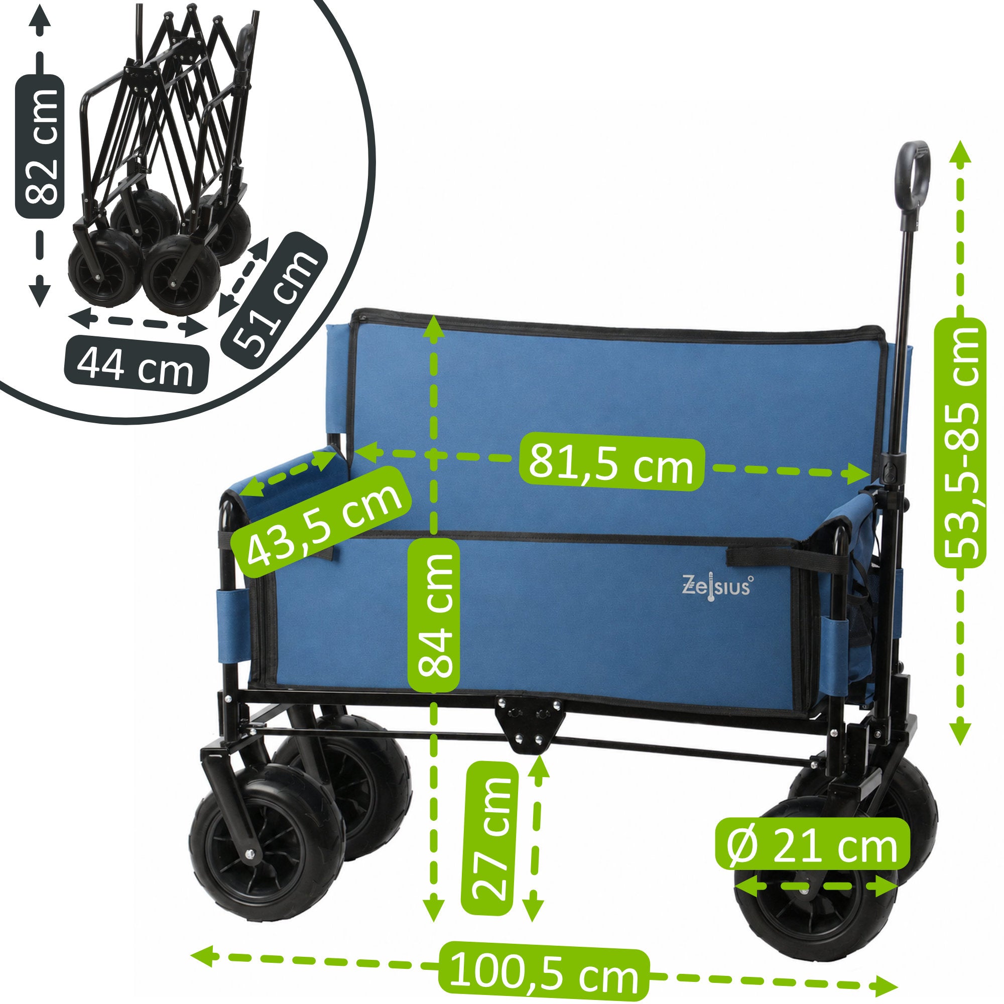 Bollerwagen mit Sitzfunktion, belastbar bis 150 kg, Blau