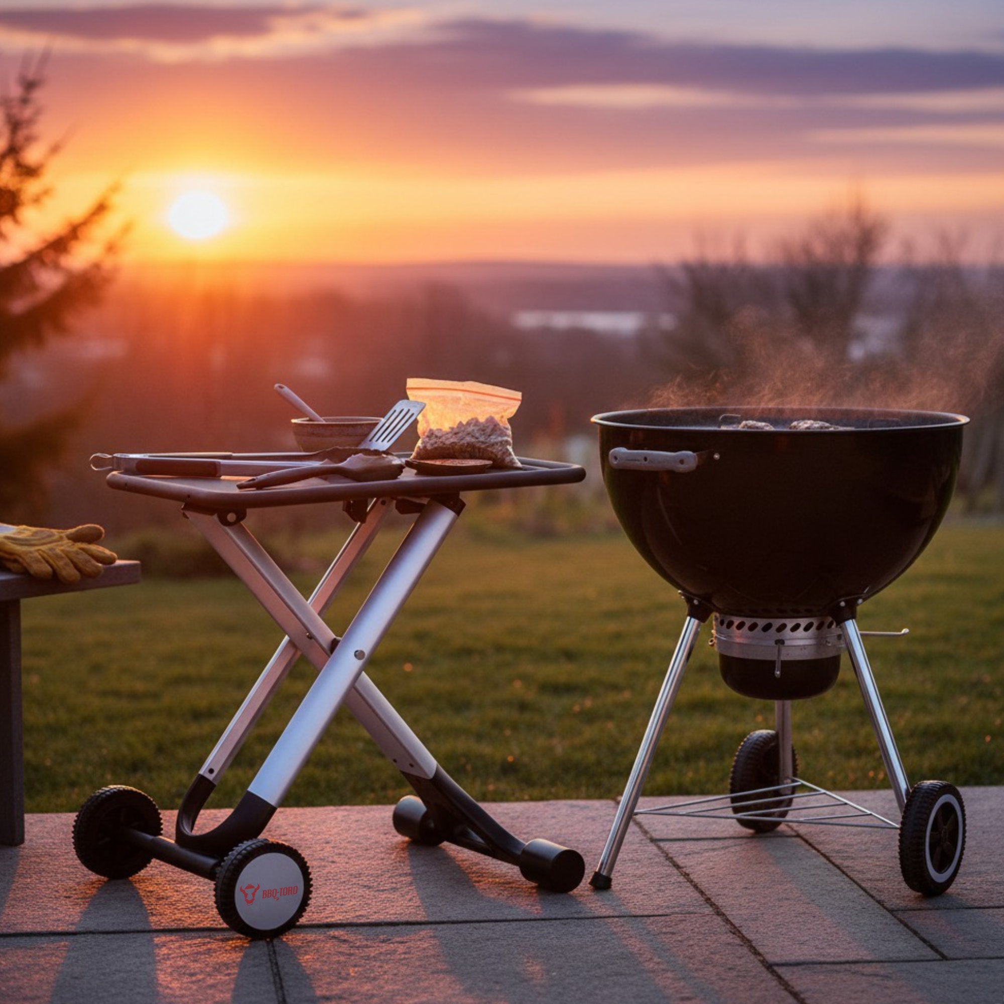 Chariot de barbecue pliable, chariot roulant pour grillades