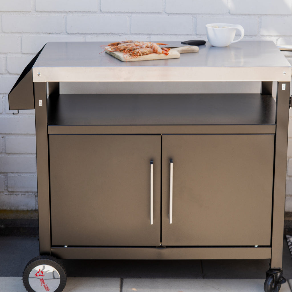 Chariot de barbecue, argent/noir, 103,5 x 59 x 81 cm, comprenant un grand plan de travail