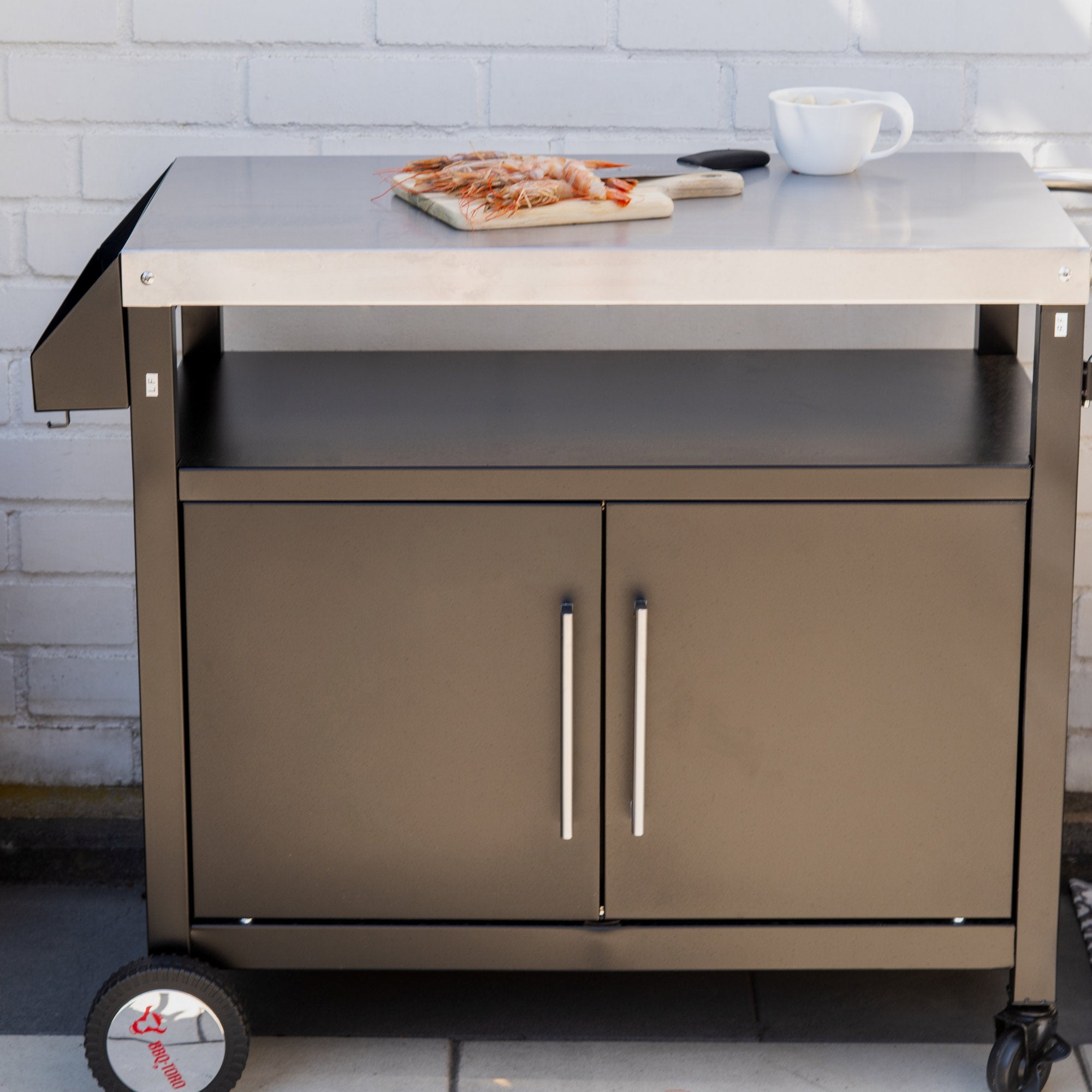 Chariot de barbecue, argent/noir, 103,5 x 59 x 81 cm, comprenant un grand plan de travail