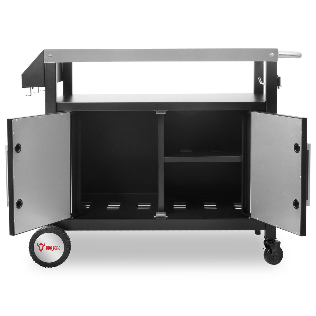 Chariot de barbecue, argent/noir, 103,5 x 59 x 81 cm, comprenant un grand plan de travail