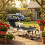 Chaise longue de camping en aluminium, avec auvent