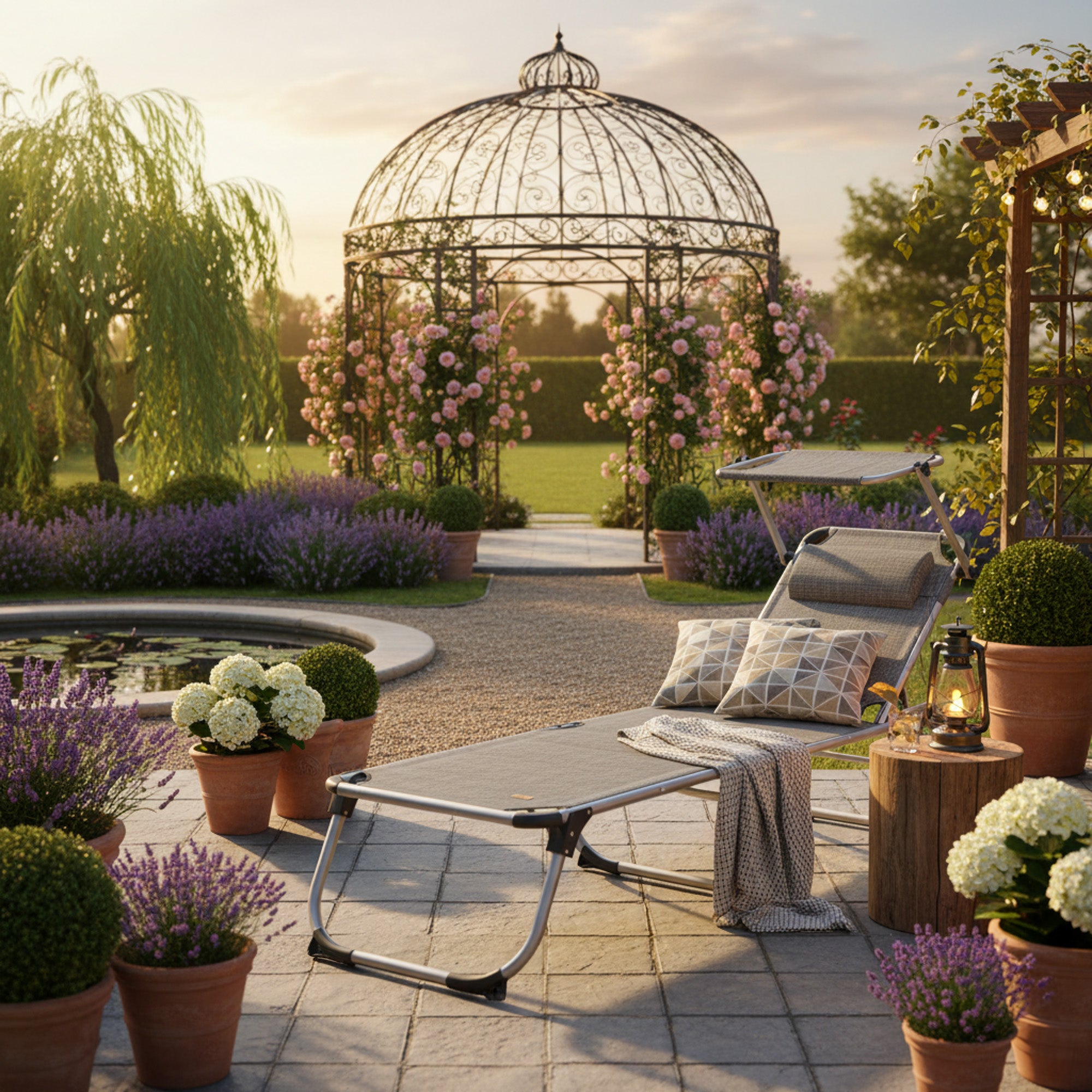 Sun lounger, including canopy, aluminum camping lounger