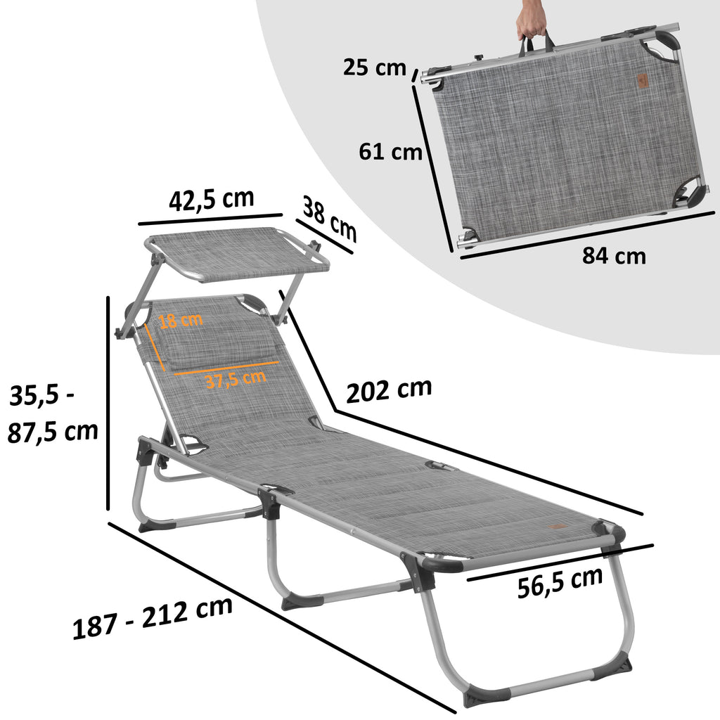 Sun lounger, including canopy, aluminum camping lounger
