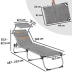 Chaise longue de camping en aluminium, avec auvent