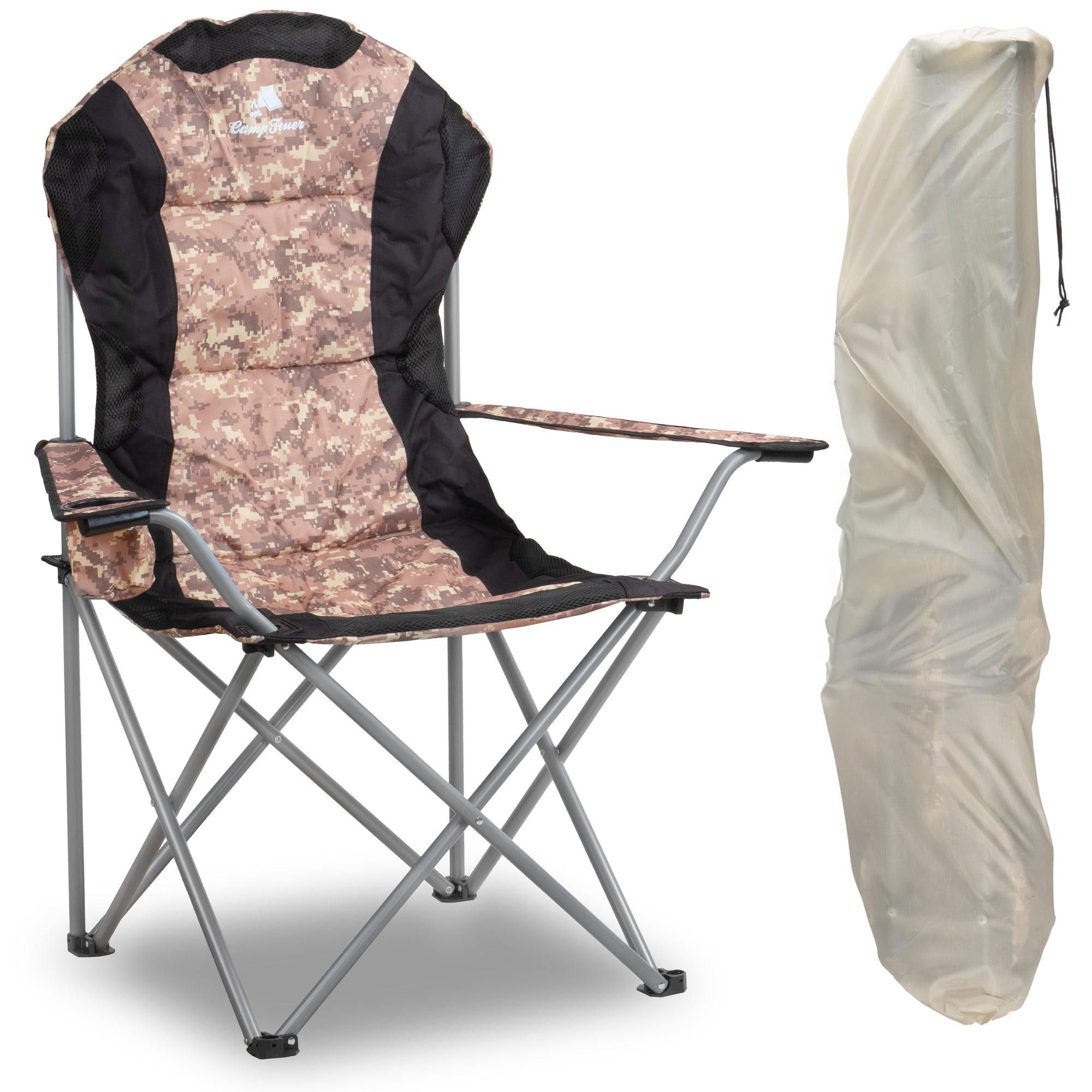 Folding camping chair, including drink holder