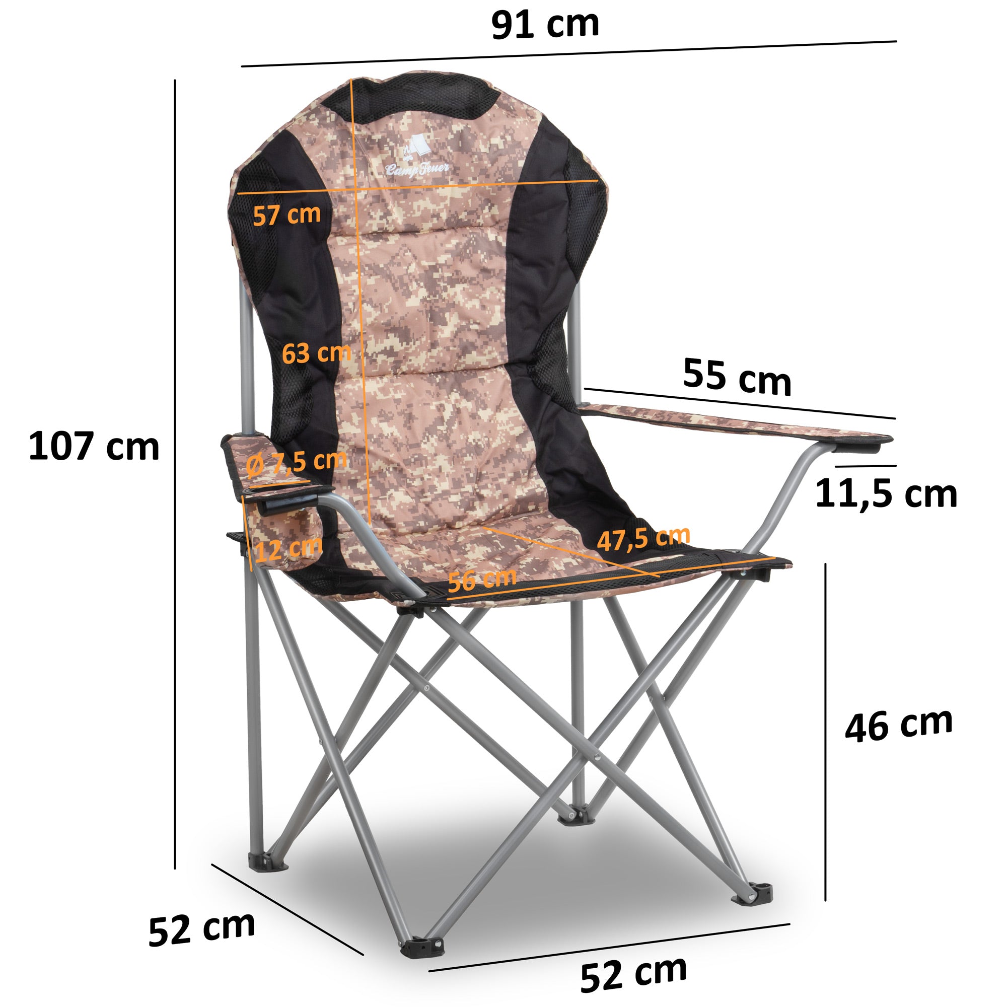 Folding camping chair, including drink holder
