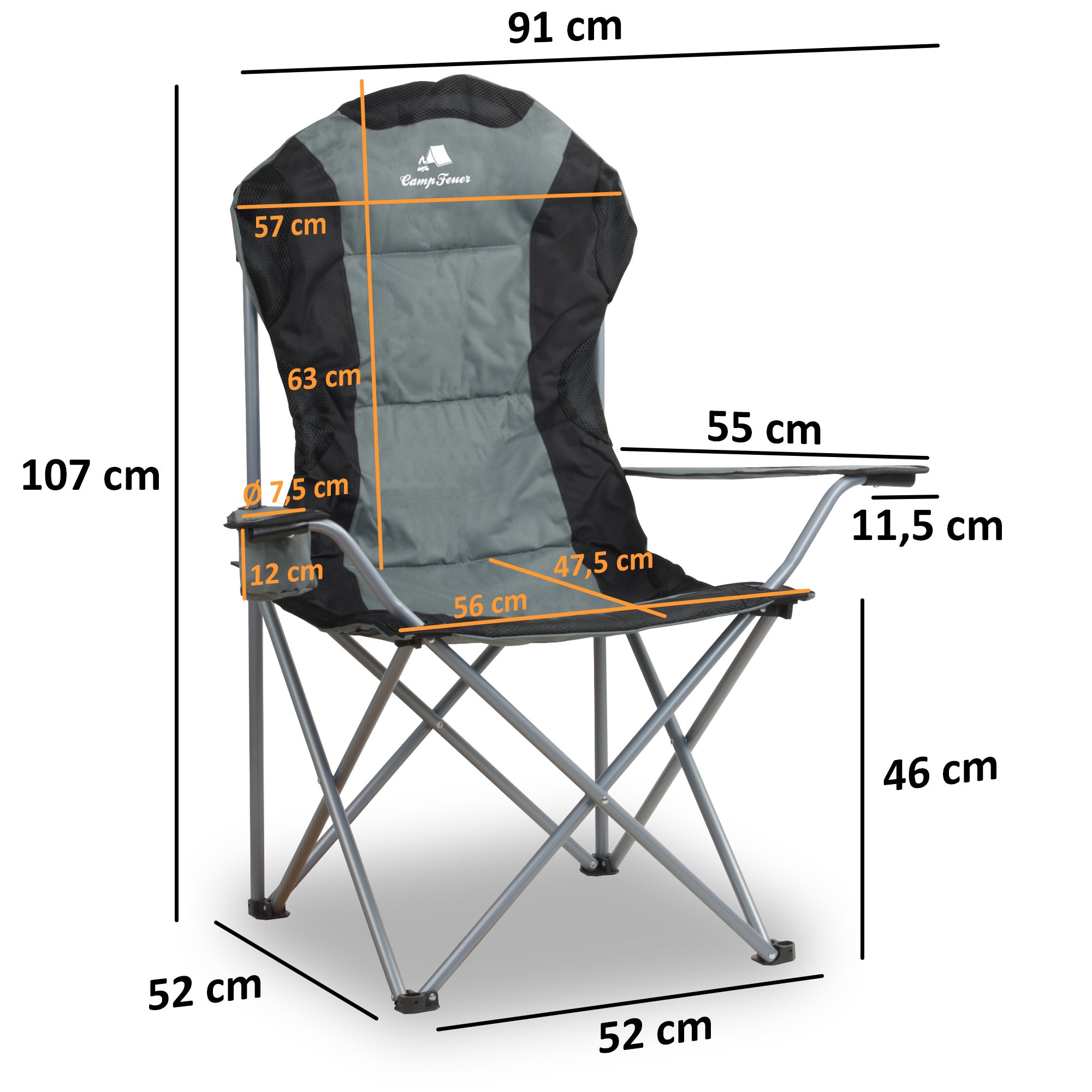 Folding camping chair, including drink holder