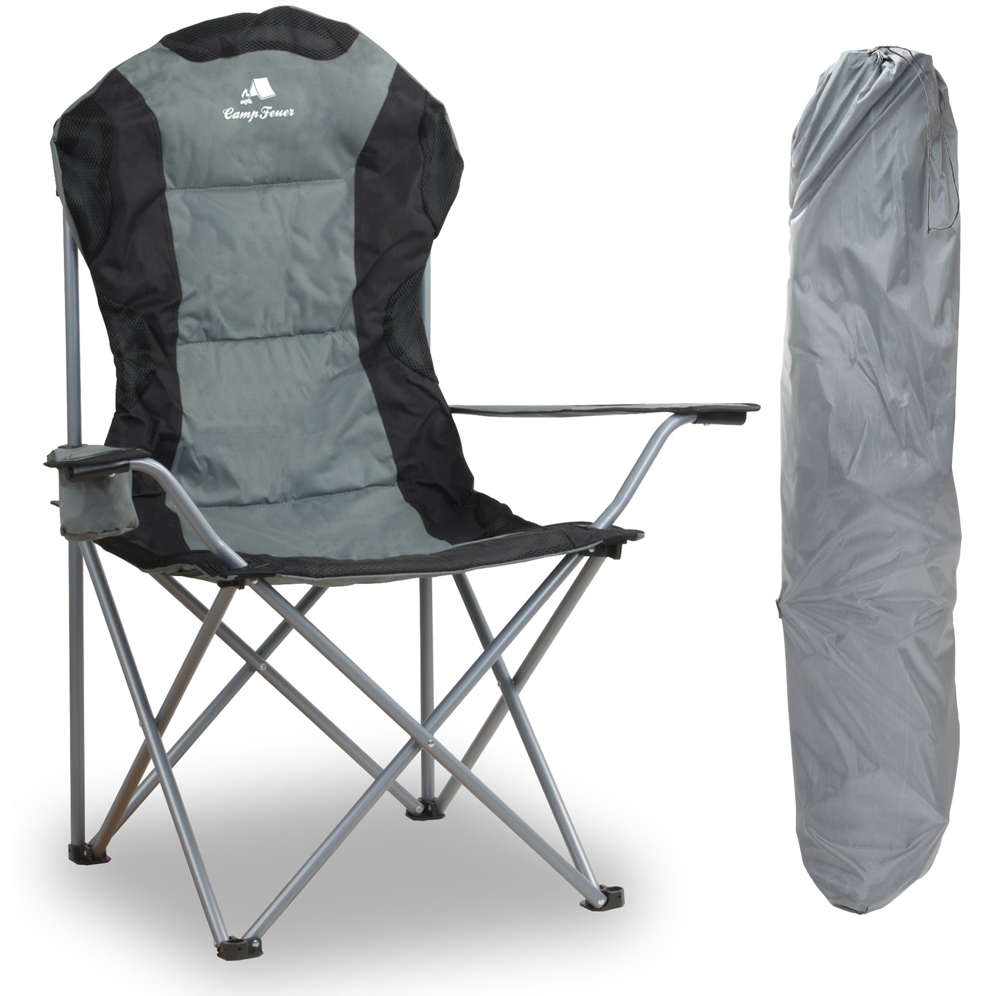 Folding camping chair, including drink holder