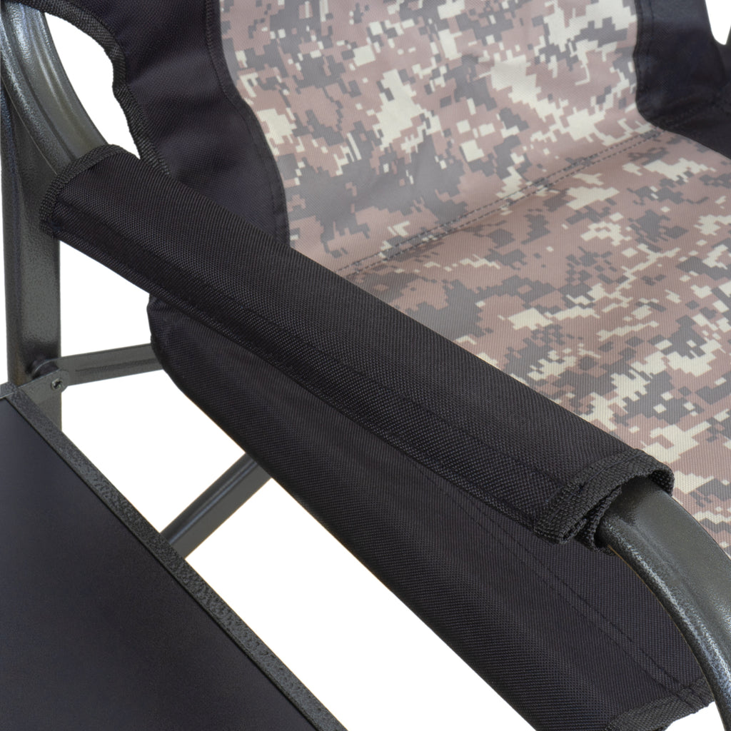 Folding camping chair, including fold-out table