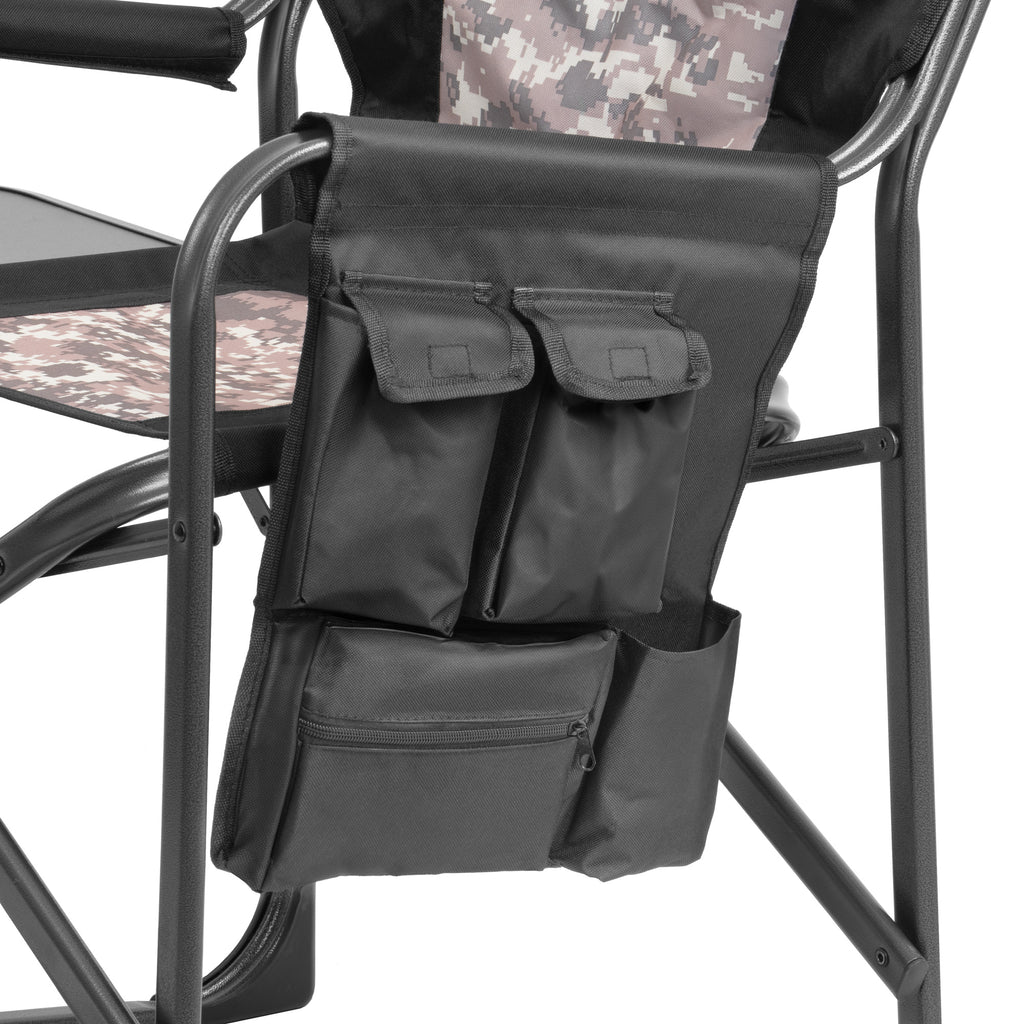 Folding camping chair, including fold-out table