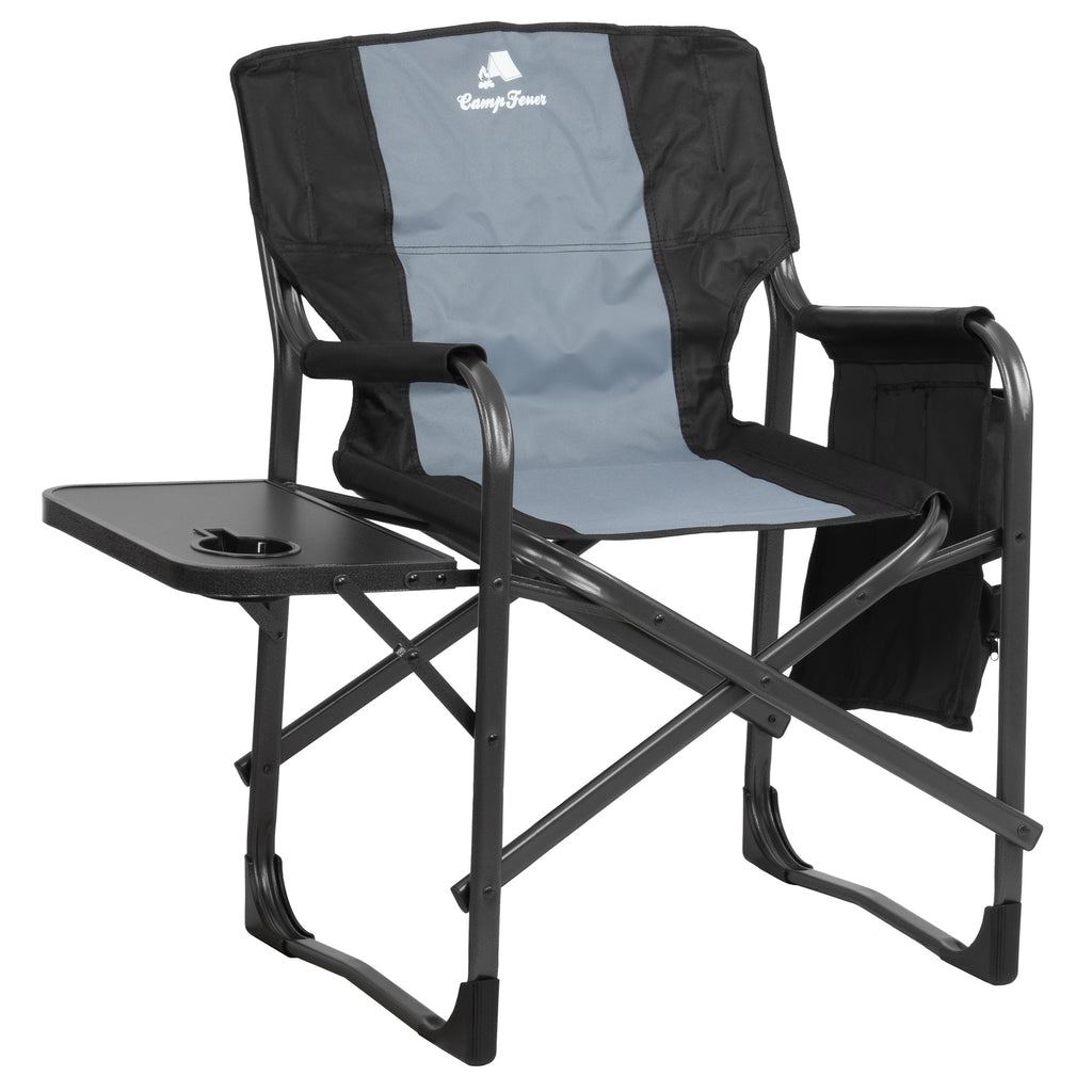 Folding camping chair, including fold-out table