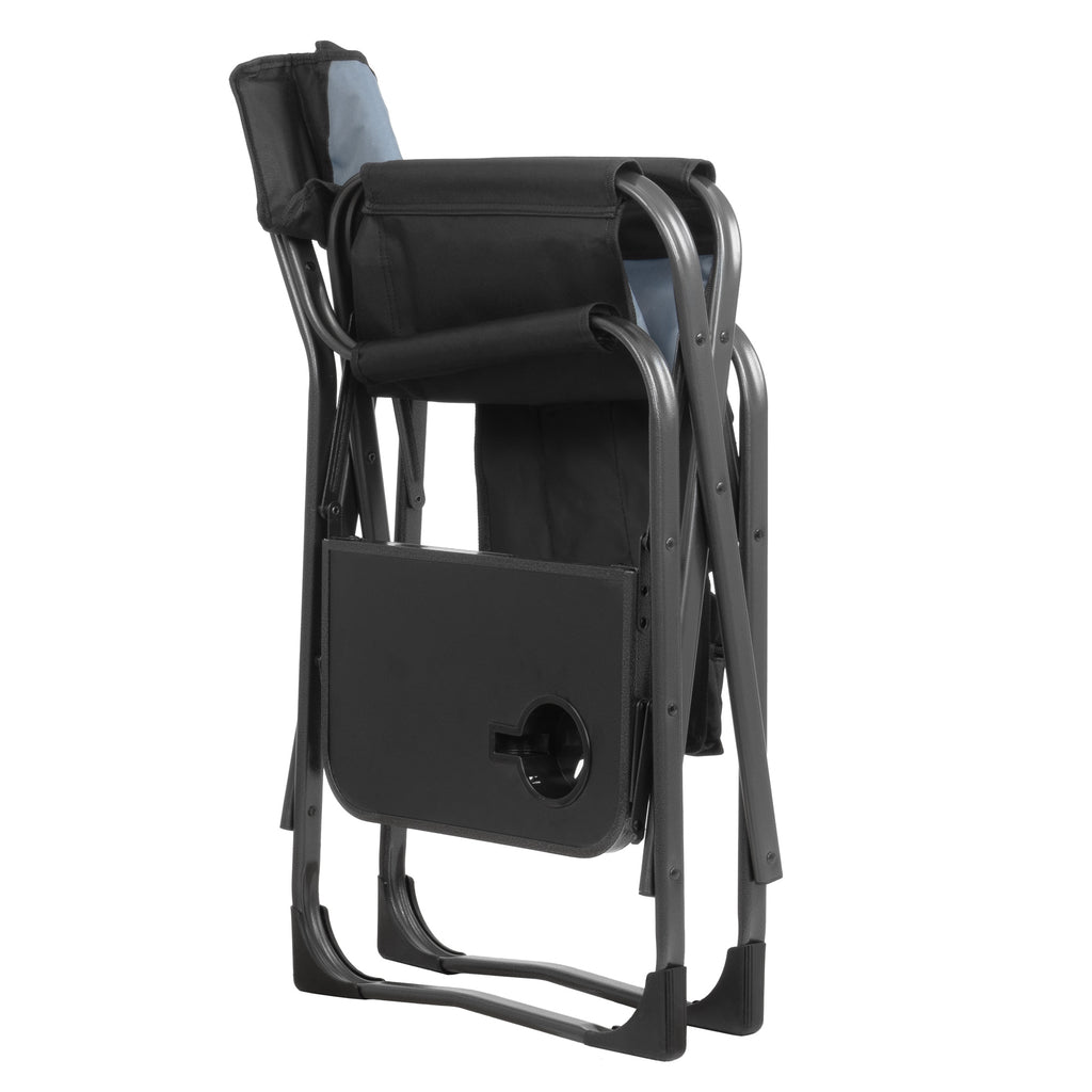 Folding camping chair, including fold-out table