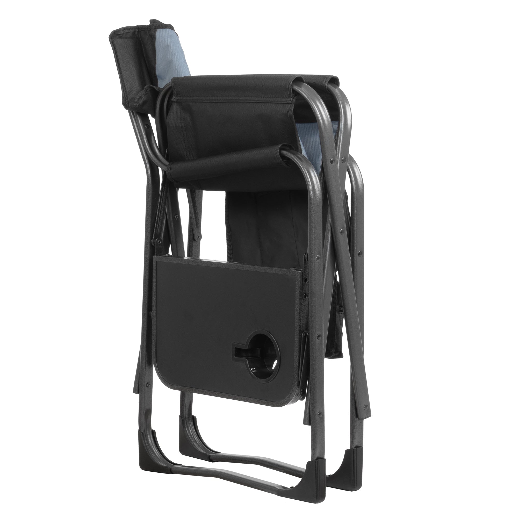 Folding camping chair, including fold-out table