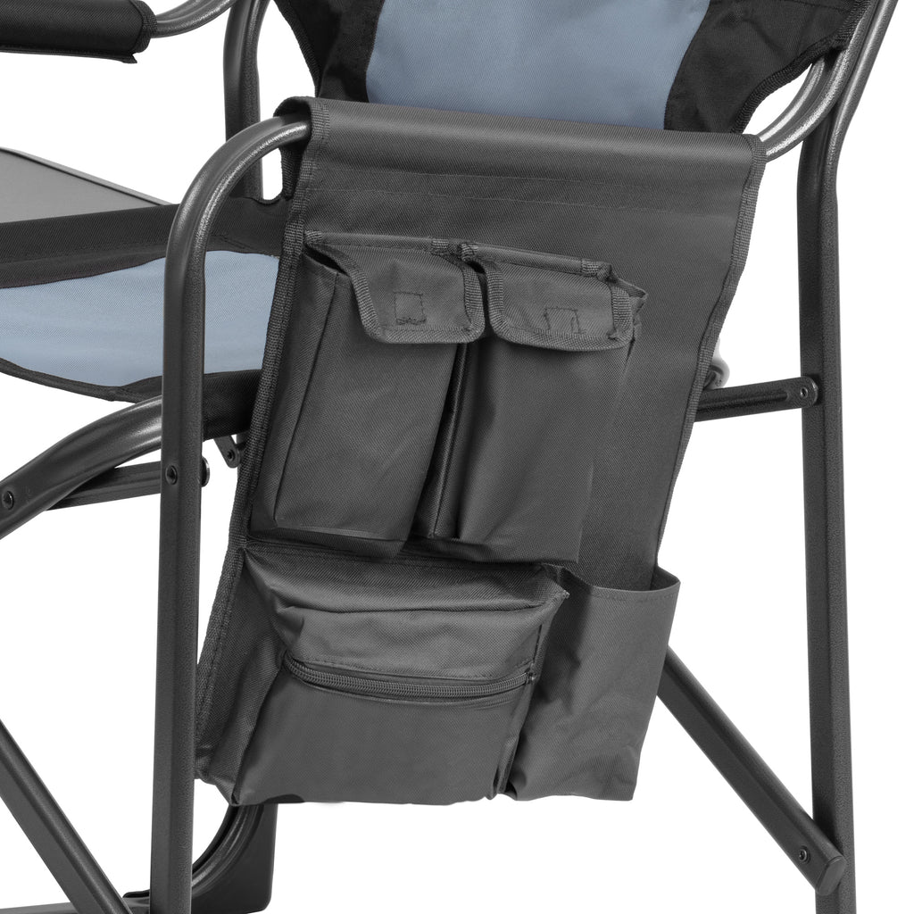 Folding camping chair, including fold-out table