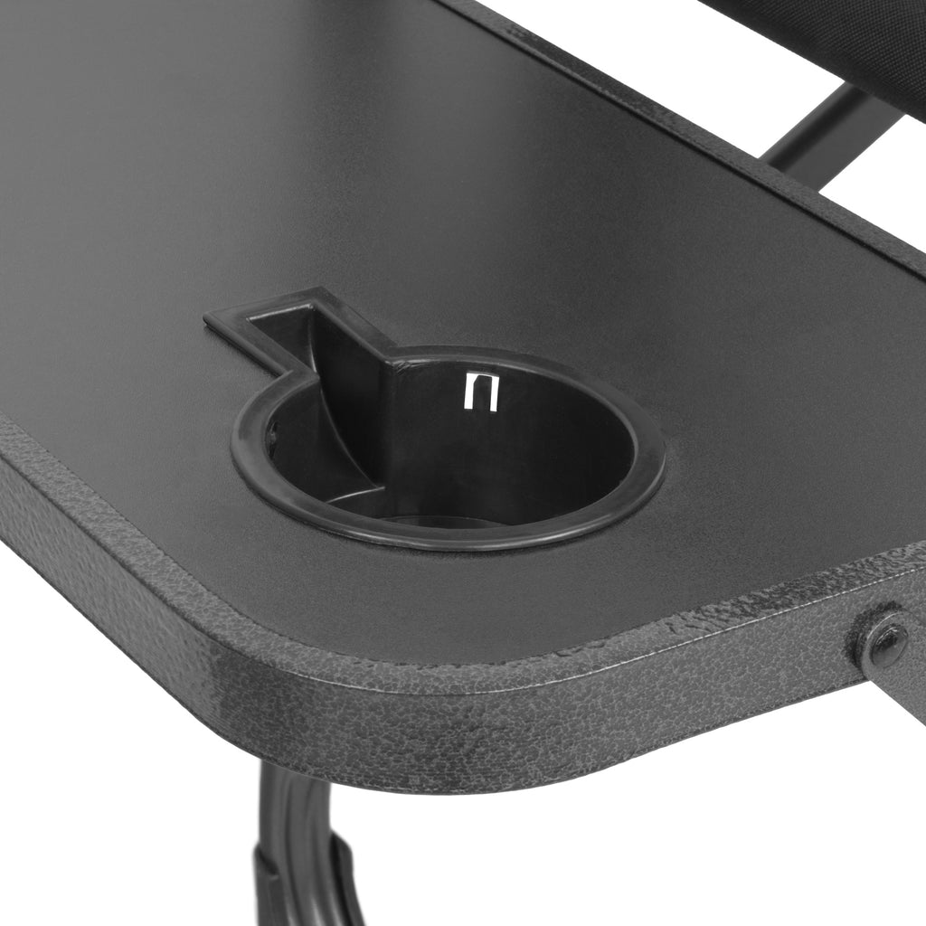 Folding camping chair, including fold-out table