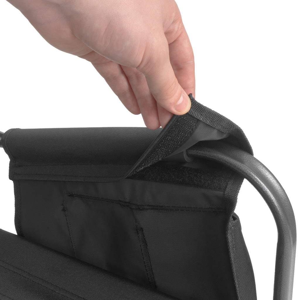 Folding camping chair, including fold-out table