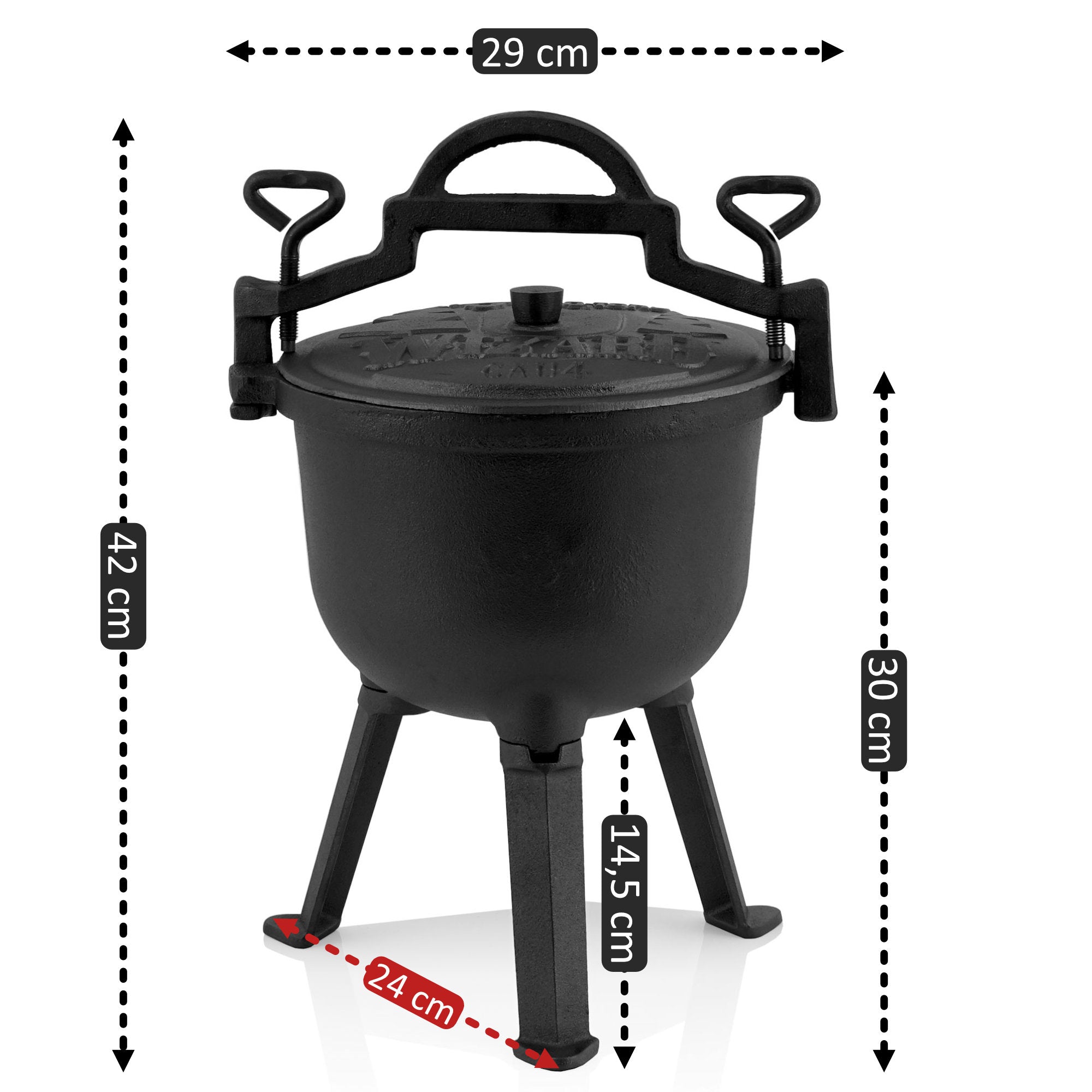 Magic cauldron "Wizard", cast iron, with three legs, lid and handle