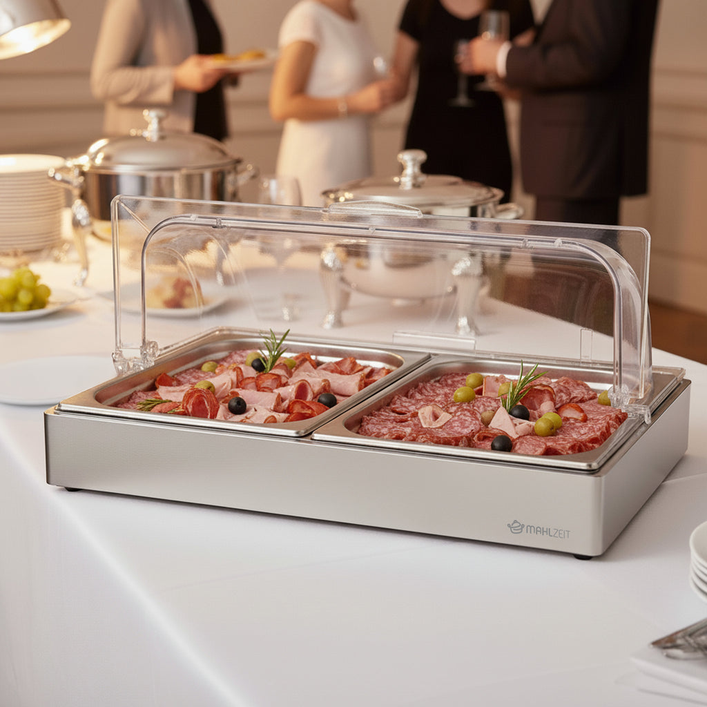 Plat de service réfrigéré, 54 x 34 x 24,5 cm, 2 x GN 1/2, couvercle inclus