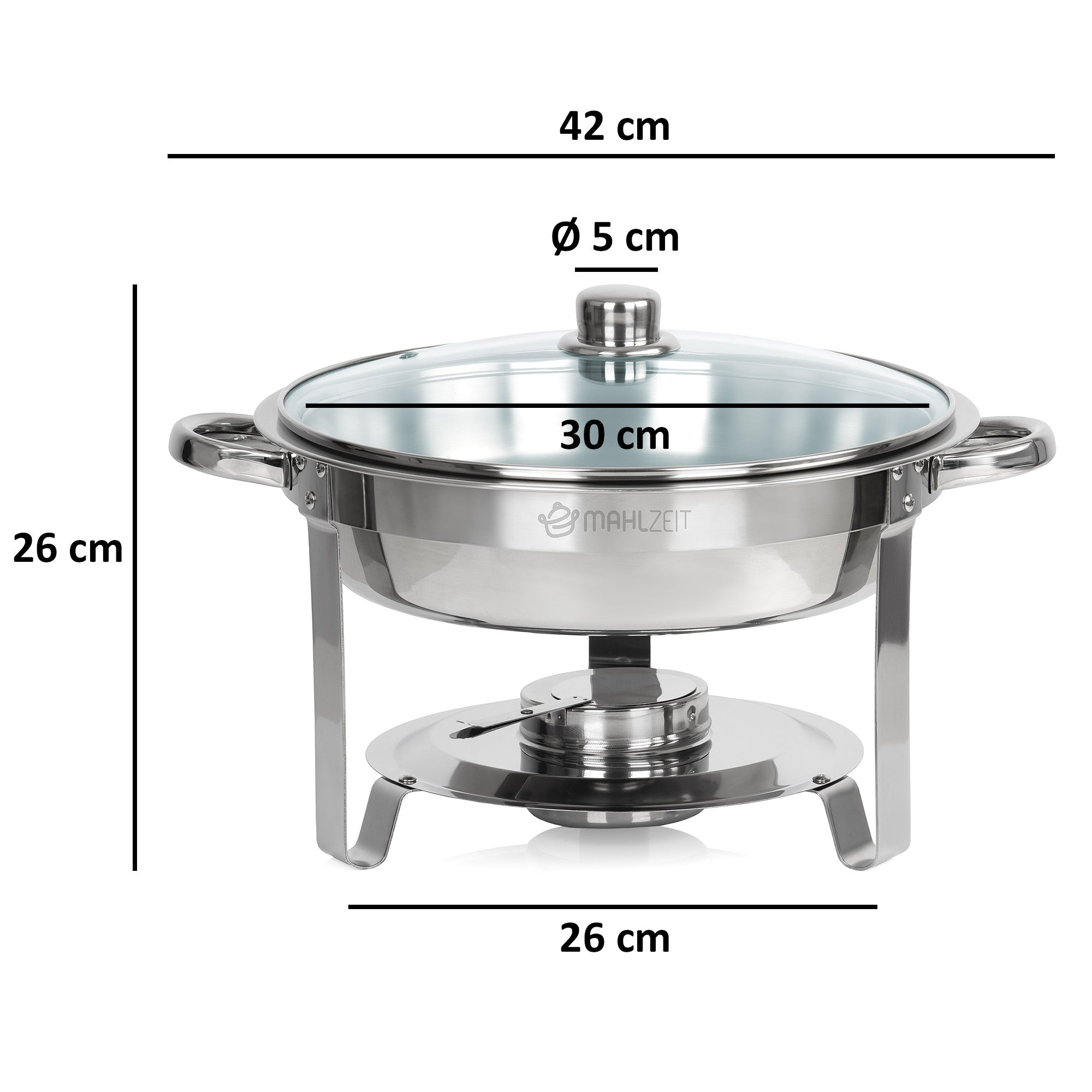 Chafing dish, stainless steel, 4 liters, round, food warmer