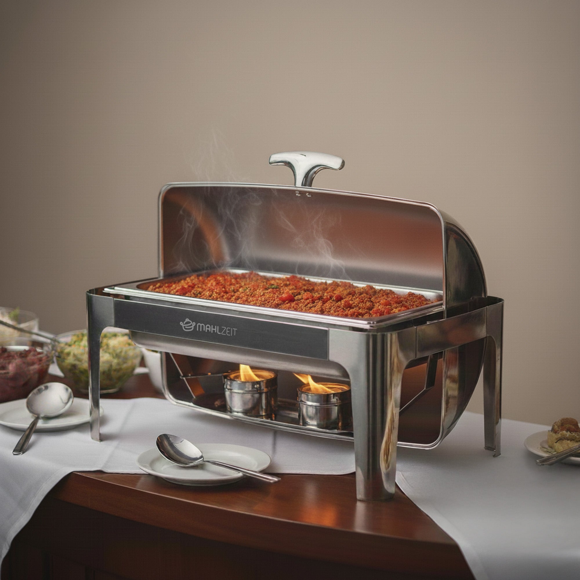 Chafing dish, stainless steel, 8 liters, roll-top, food warmer