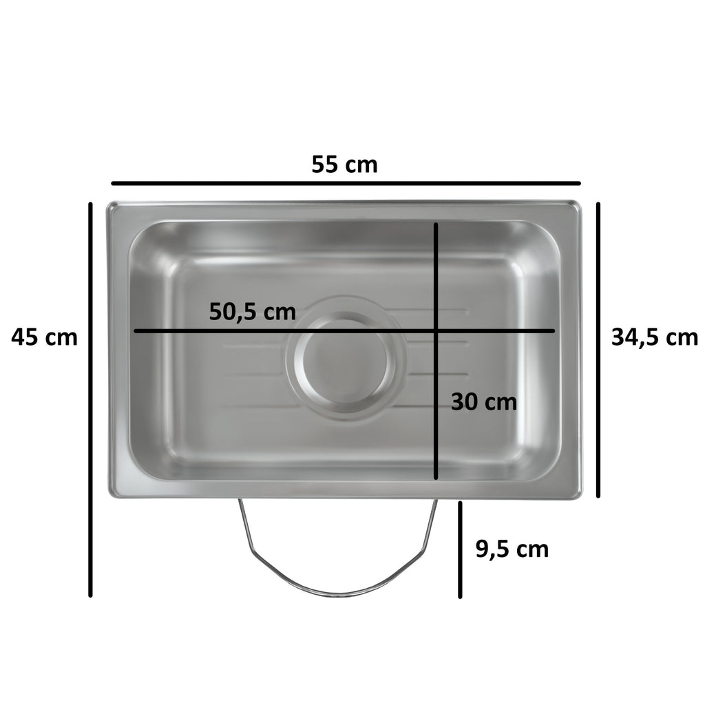 Chafing dish électrique, acier inoxydable, cuve GN 1/1, 9 litres, jusqu'à 80 °C, écran inclus