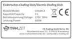 Chafing dish électrique, acier inoxydable, cuve GN 1/1, 9 litres, jusqu'à 80 °C, écran inclus