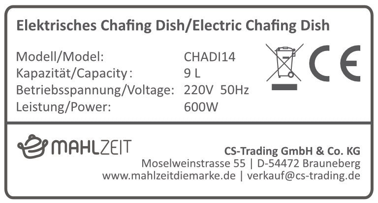 Chafing dish électrique, acier inoxydable, cuve GN 1/1, 9 litres, jusqu'à 80 °C, écran inclus