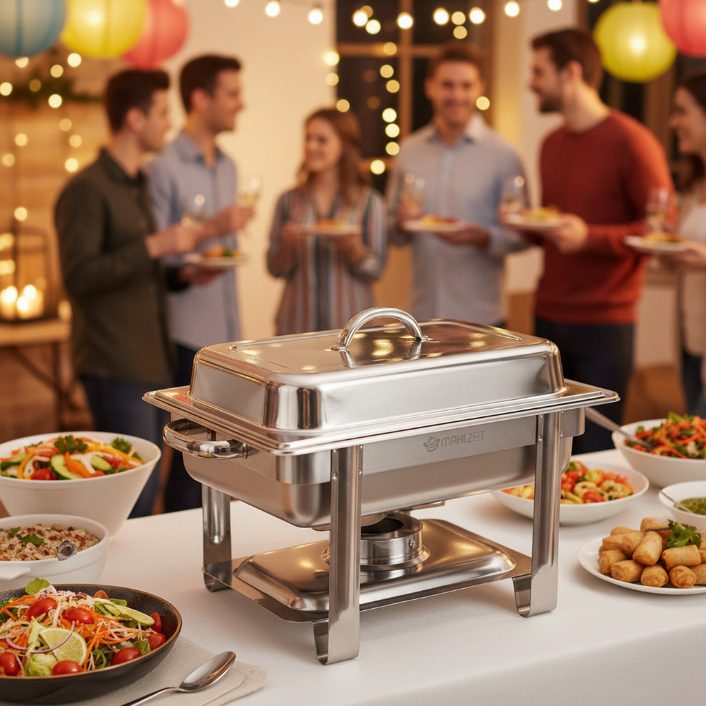 Stainless steel chafing dish, 4 liters, 1/2 GN food warmer/heating container, for catering and buffets