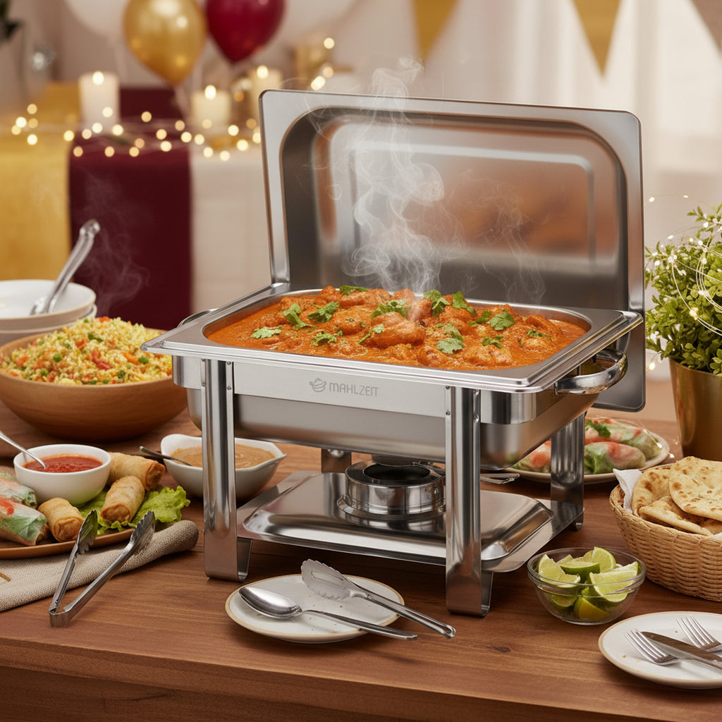 Stainless steel chafing dish, 4 liters, 1/2 GN food warmer/heating container, for catering and buffets