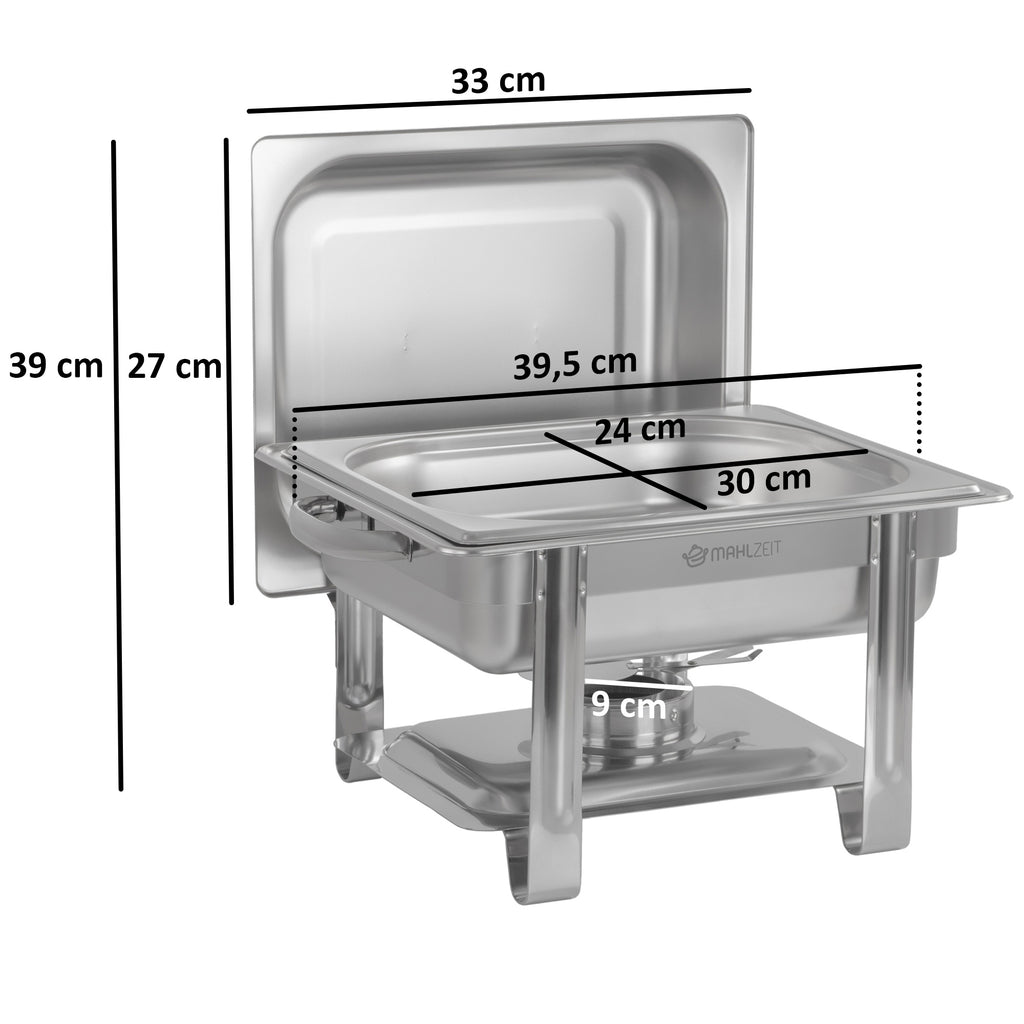 Stainless steel chafing dish, 4 liters, 1/2 GN food warmer/heating container, for catering and buffets