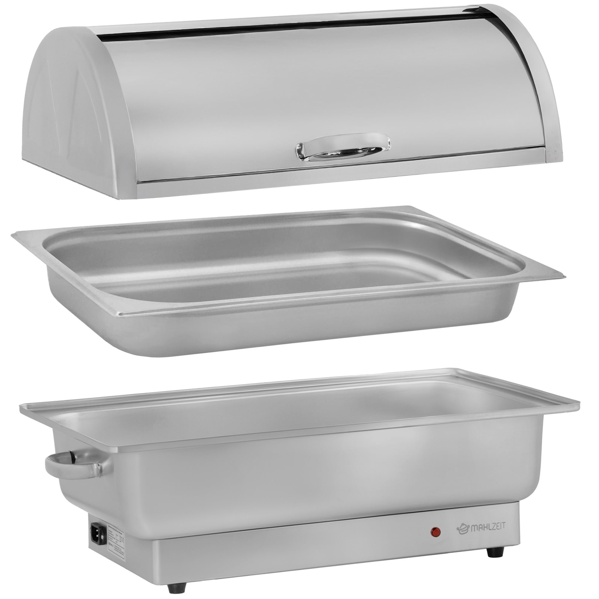 Electric chafing dish, stainless steel, GN 1/1 container, 9 liters, up to 80°C, including roll-top lid