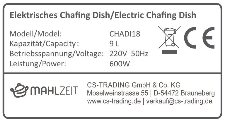 Chafing dish électrique, en acier inoxydable, récipient GN 1/1, 9 litres, jusqu'à 80 °C, avec couvercle à enroulement