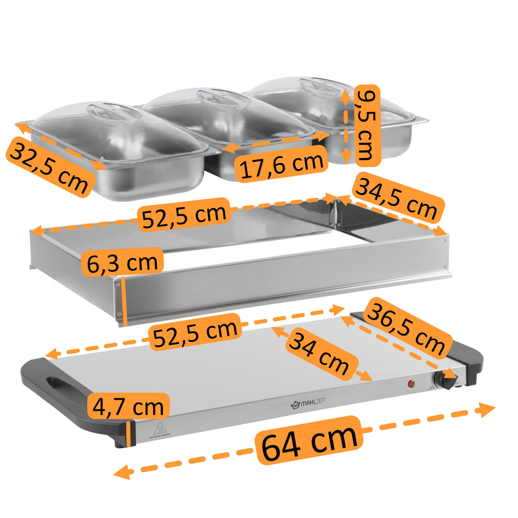 Edelstahl 2in1 Buffetwärmer mit 3x 1/3 GN-Behältern