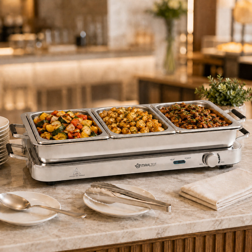 Edelstahl 2in1 Buffetwärmer mit 3x 1/3 GN-Behältern und Wasserbad