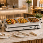 Edelstahl 2in1 Buffetwärmer mit 3x 1/3 GN-Behältern und Wasserbad