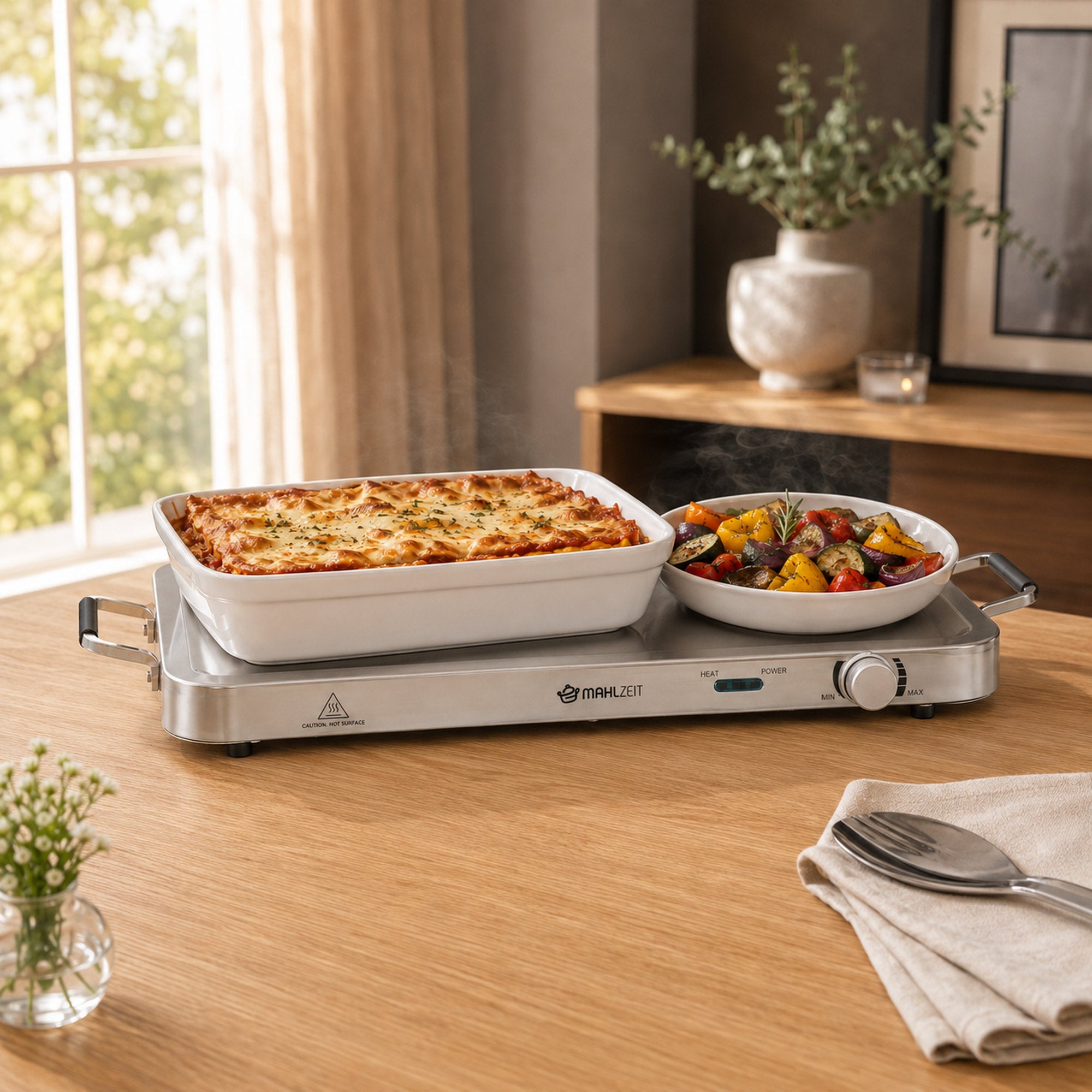 Edelstahl 2in1 Buffetwärmer mit 3x 1/3 GN-Behältern und Wasserbad