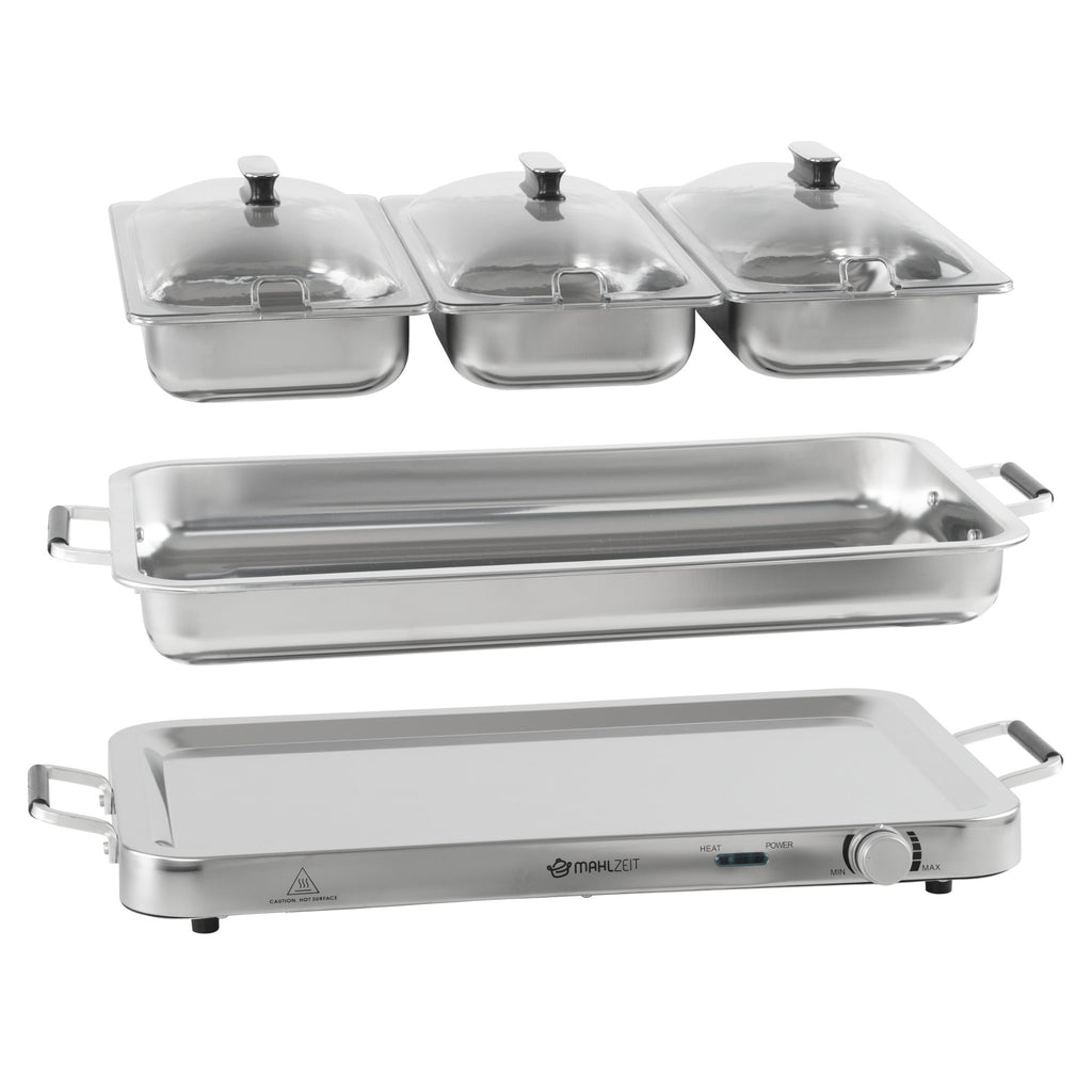 Edelstahl 2in1 Buffetwärmer mit 3x 1/3 GN-Behältern und Wasserbad