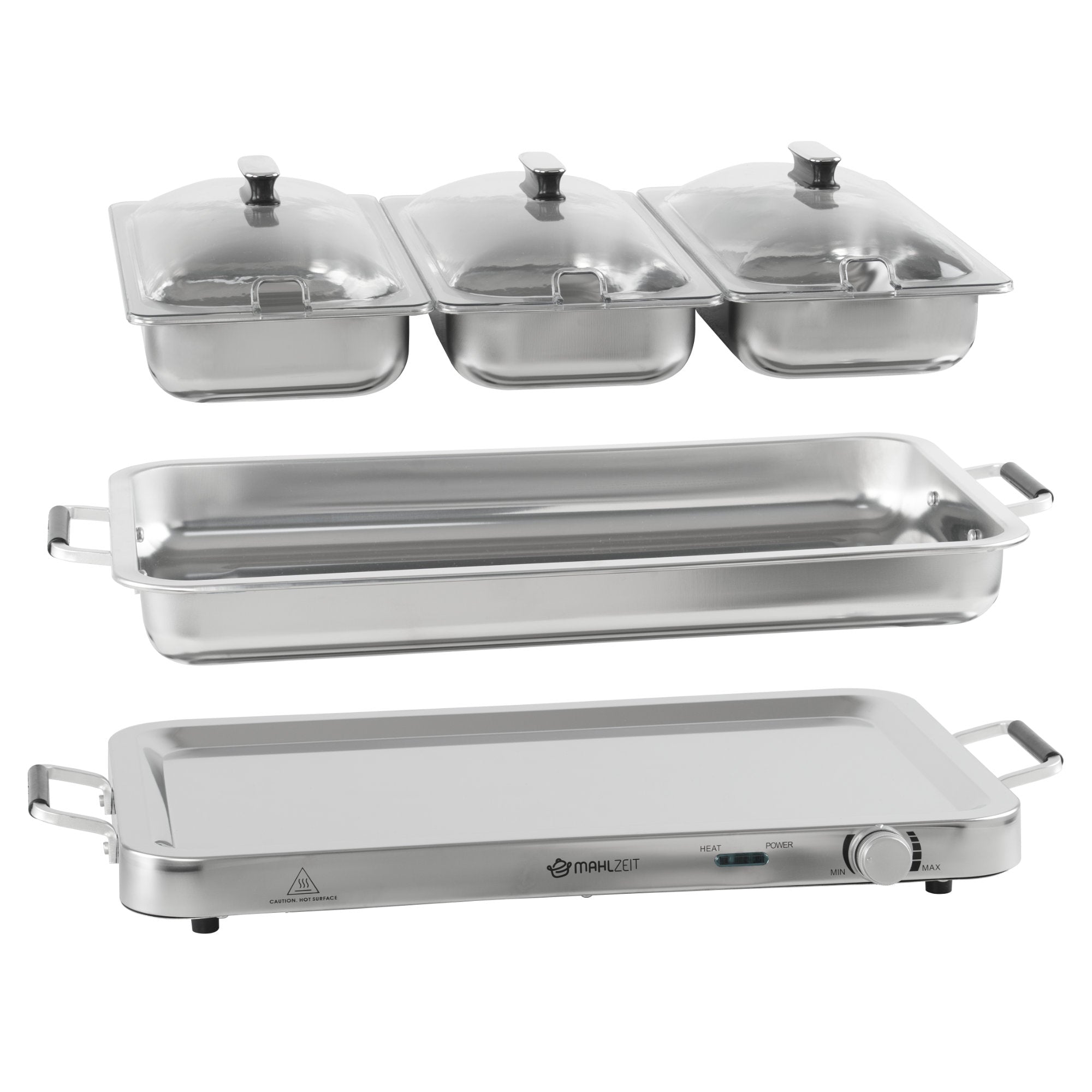 Edelstahl 2in1 Buffetwärmer mit 3x 1/3 GN-Behältern und Wasserbad