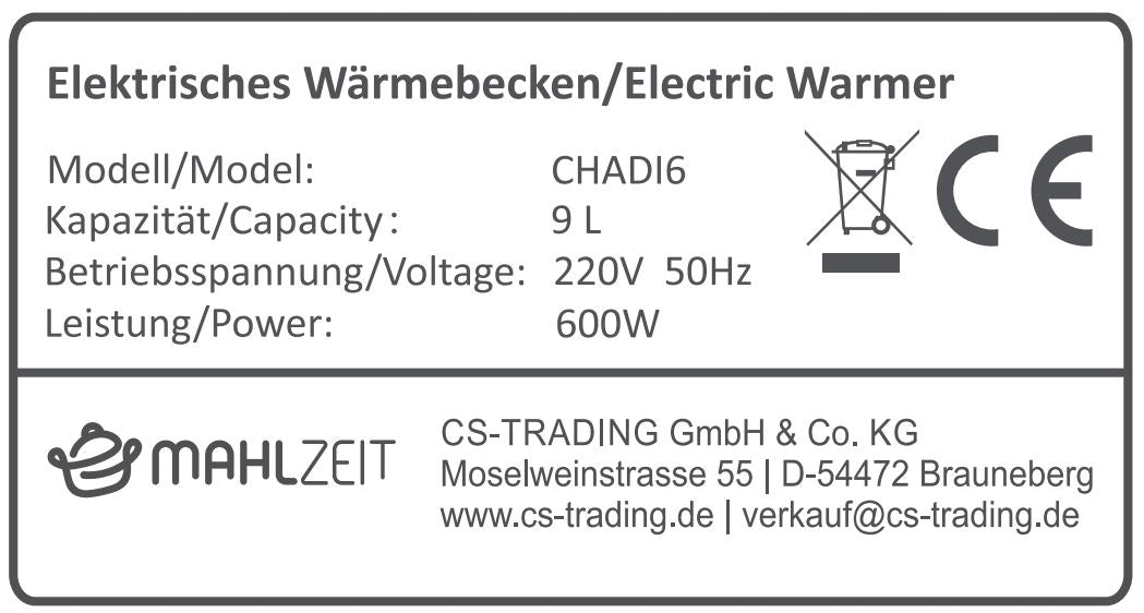 Electric chafing dish, stainless steel, GN 1/1, 9 liters, up to 80°C including display