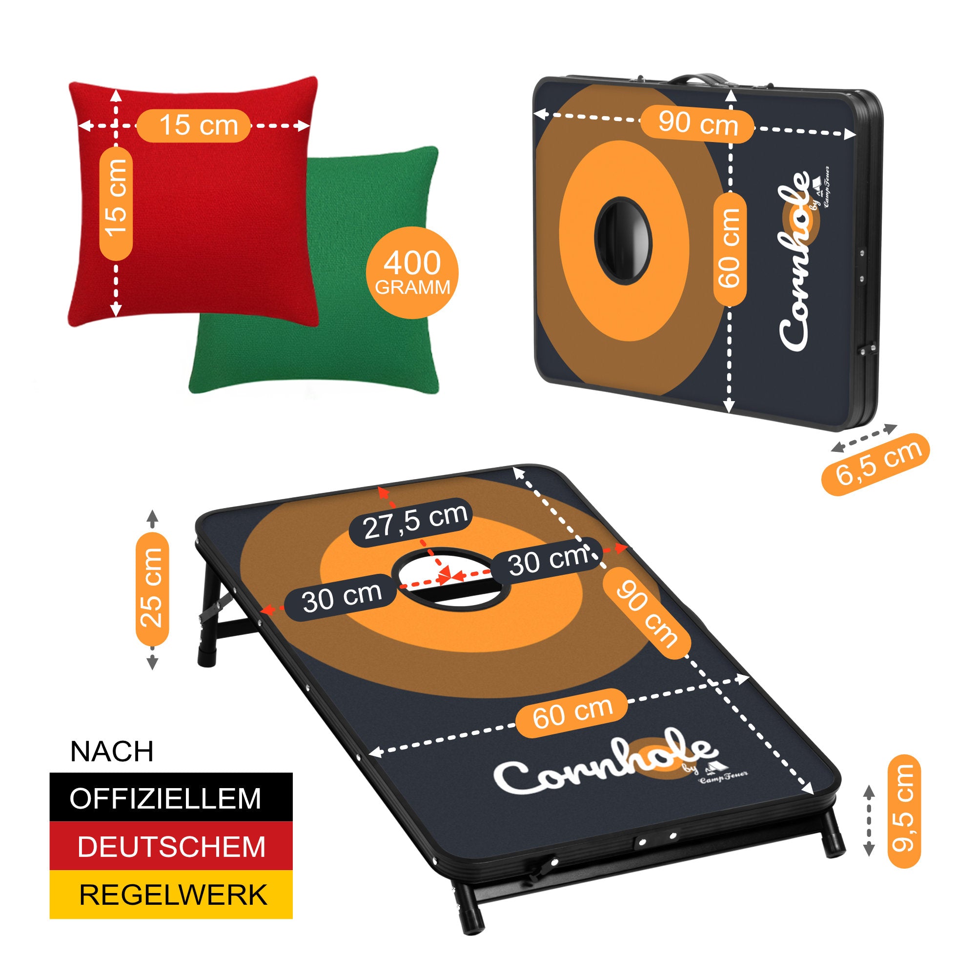 Cornhole Game, Official Set, 2 Boards, 8 Bean Bags, 90 x 60 cm
