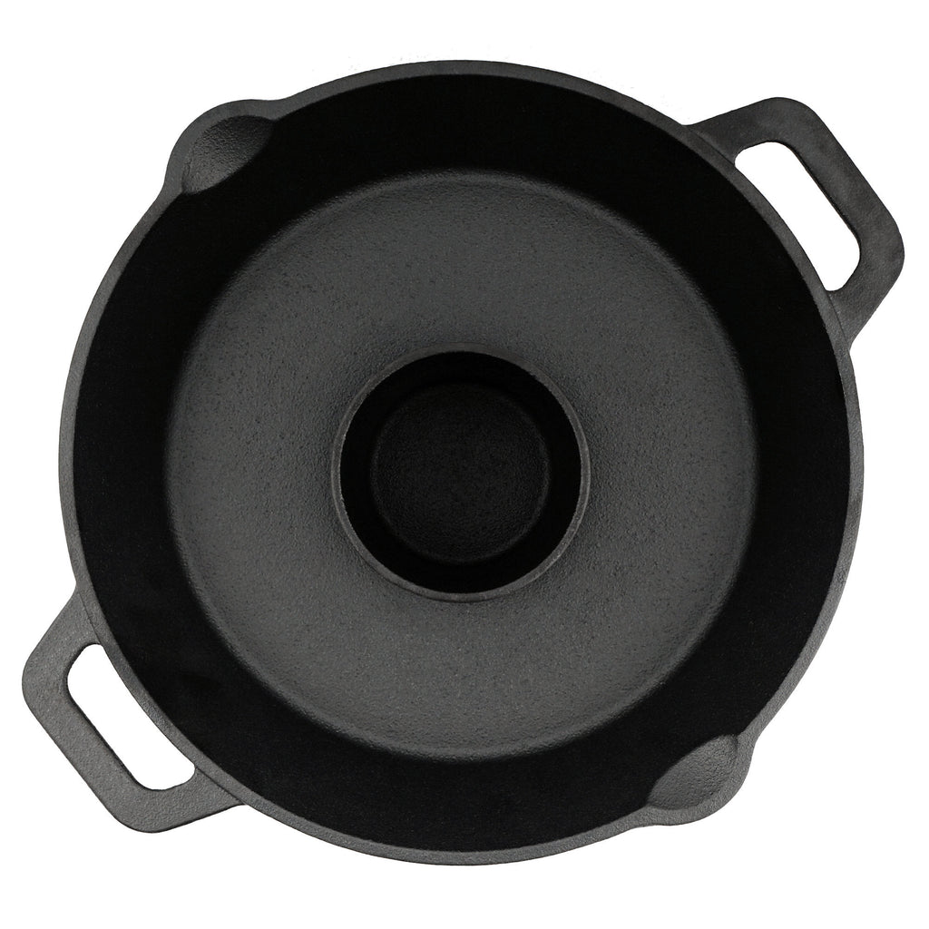 Rôtissoire à poulet en fonte, Ø 28 cm, avec cône d'arôme et bac de récupération des jus.