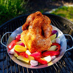 Grill à poulet en acier inoxydable, Ø 30 cm, avec récipient à arômes et bac de récupération des graisses