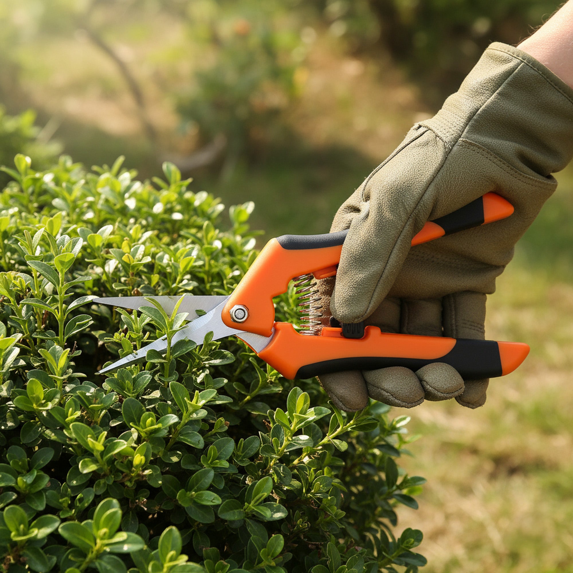 Sécateur à lame droite, orange, avec poignée ergonomique