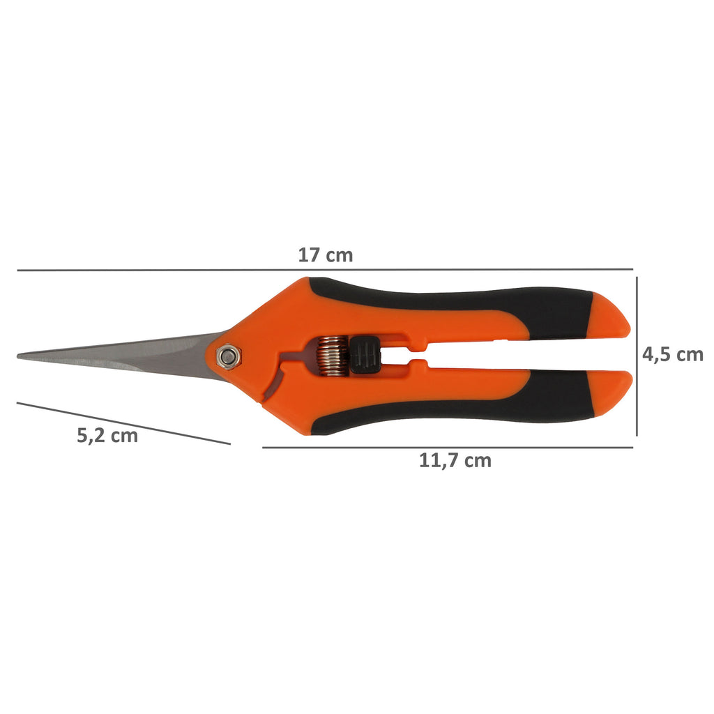Harvesting shears, straight blade, orange, including ergonomic handle