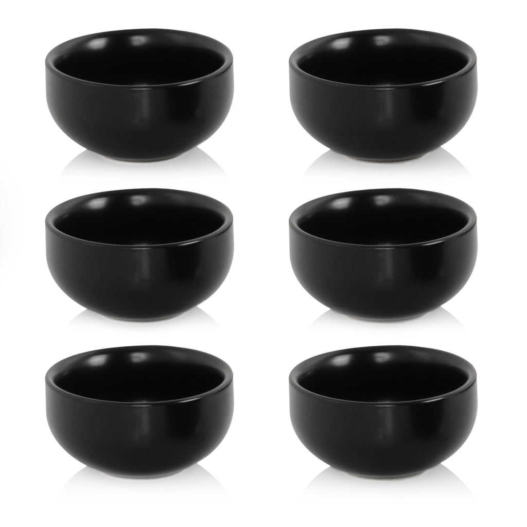 Bols à trempette en céramique, lot de 6, noirs, ronds, Ø 6 cm
