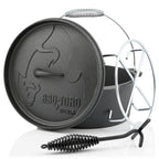 Survival set, 6-piece, including Dutch oven, cast iron grill pot, fire steel, grill lighter, charcoal