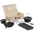 Dutch Oven, 7-piece set, cast iron, including wooden box