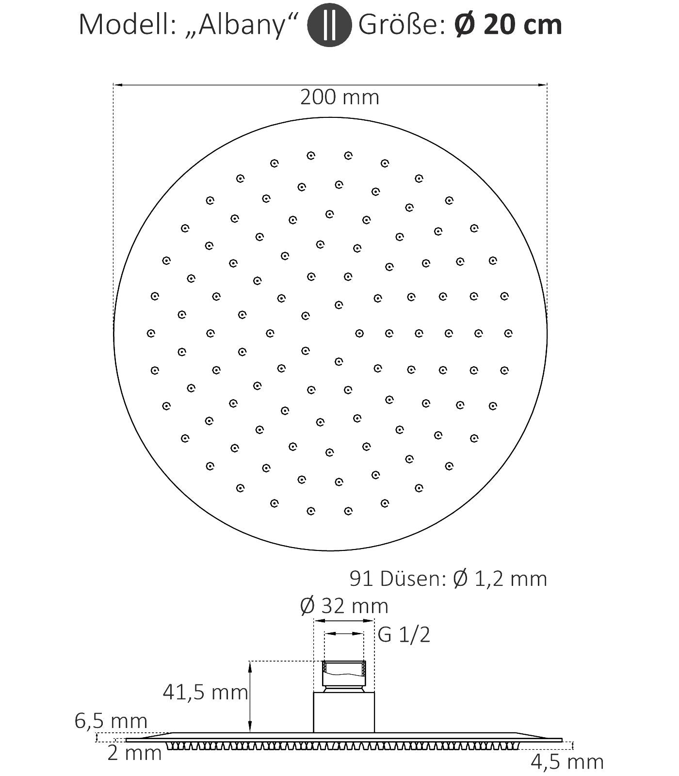 Pommeau de douche effet pluie « Albany », acier inoxydable, Ø 20 cm