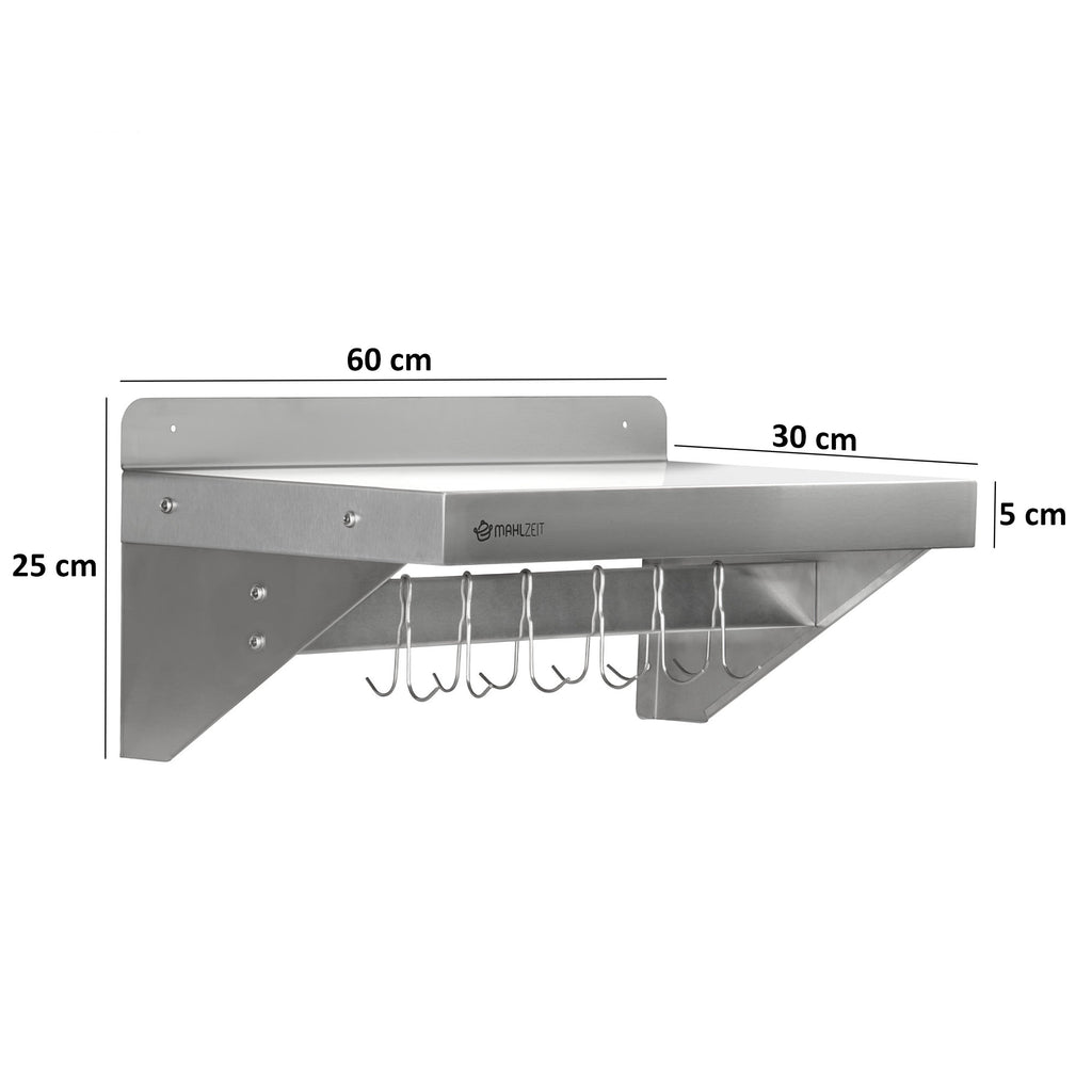 Wall shelf for restaurants, stainless steel, foldable, including hook strip